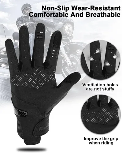 Vista 5 de RIGWARL Guantes de motocicleta para hombres y mujeres, para pantalla táctil, transpirables, ligeros, guantes antideslizantes para motocross