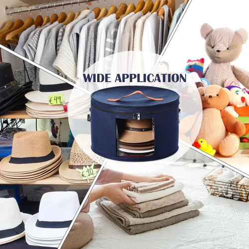 Vista 5 de Suzile Paquete de 4 Cajas Grandes Redondas Plegables para Sombreros de Mujer, Almacenaje con Capacidad para 6-10 Sombreros, Caja para Sombreros