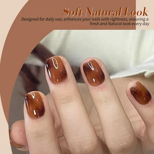 Vista 4 de Born Pretty Esmalte de uñas de gel de color ámbar cristal marrón naranja burdeos rojo negro para otoño e invierno, esmalte de uñas transparente