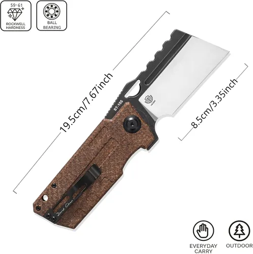 Vista 2 de Sitivien Cuchillo plegable ST155, hoja de acero Sandvik 14C28N, mango Micarta EDC herramienta cuchillo cuchillo de bolsillo para pesca, campamento