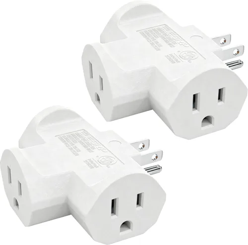 Vista 9 de ELEGRP Extensor de Energía de Servicio Pesado de 3 Clavijas a Triple Toma en Dirección T, Extensor de Toma de Pared Multidireccional con Conexión a