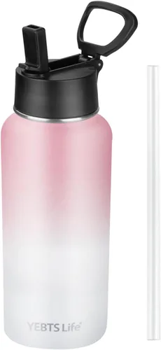 Vista 26 de Botella de agua aislada con popote, botella de agua deportiva de acero inoxidable aislada al vacío de 32 onzas, mantiene el frío y el calor, botella