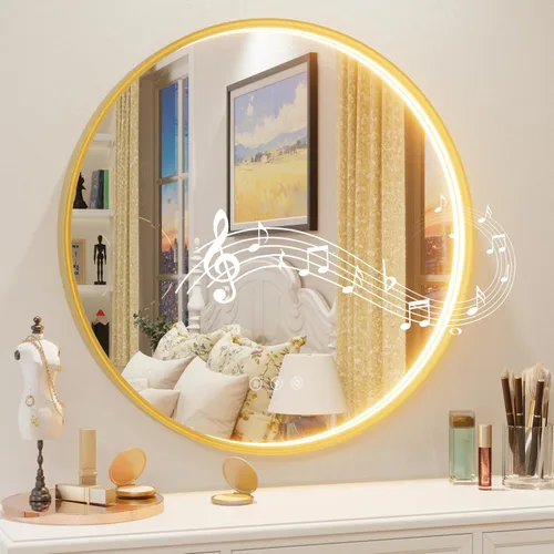 Vista 15 de Espejo de baño LED Bluetooth de 20 pulgadas con antivaho Marco negro