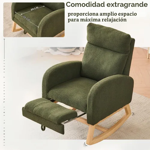 Vista 9 de FOXHUNTER Mecedora para guardería con reposapiés bolsillo lateral, color Verde