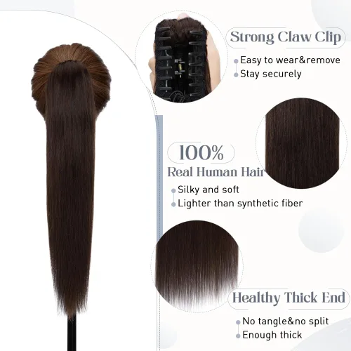 Vista 92 de Rich Choices Extensión de cola de caballo con clip de garra, cabello humano real, una pieza, extensiones de cabello largo Remy para mujer, #18P613