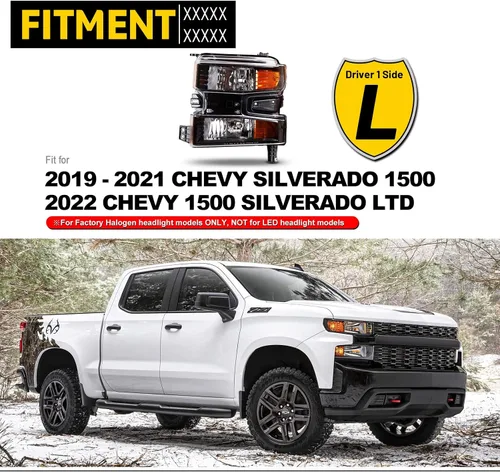 Vista 3 de Conjunto de faros delanteros del lado del conductor para Chevy 2019 2020 2021 Silverado 1500, 2022 Chevrolet Silverado 1500 LTD solamente, faros