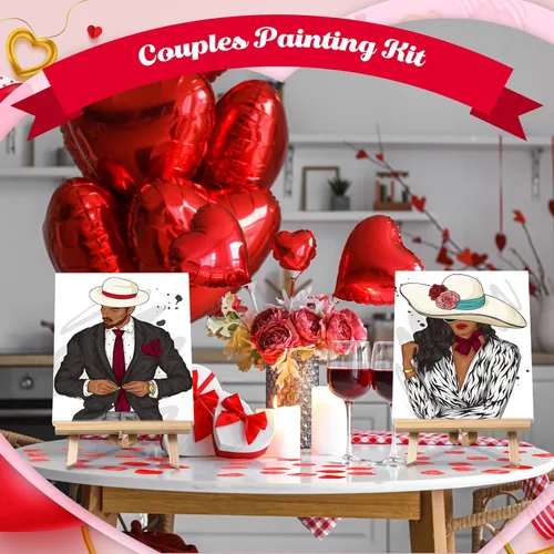Vista 5 de Zhanmai Kit de 112 Piezas para Beber y Pintar para Adultos Noche de Cita Kit de Pintura de Lienzo Predibujado para Parejas Arte de Pintura en Lienzo