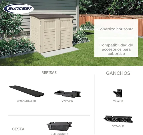 Vista 9 de Suncast - Cobertizo de almacenamiento horizontal de 34 pies cúbicos de resina plástica - Cobertizo de almacenamiento al aire libre con piso