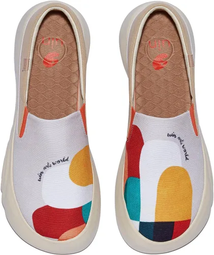 Vista 2 de UIN - Mocasines de mujer de tela, informales, ligeros, cómodos, a la moda, sin cordones, con estampado de arte chino, para caminar o ir de viaje