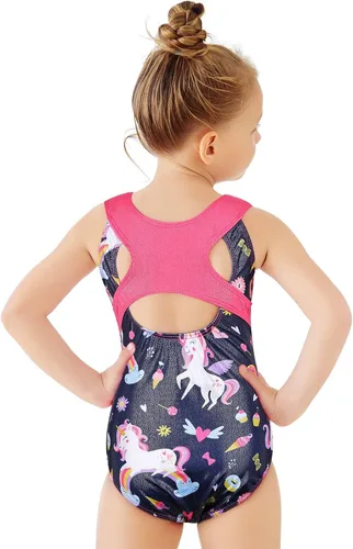 Vista 3 de Leotardo de gimnasia para niñas, con espalda hueca, de una pieza, con diamantes brillantes, para ballet, para niñas, leotardo
