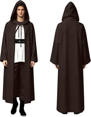 Vista 2 de Disfraz de túnica con capucha para hombre, uniforme completo, disfraz de Halloween, cosplay, capa para adultos Blanco