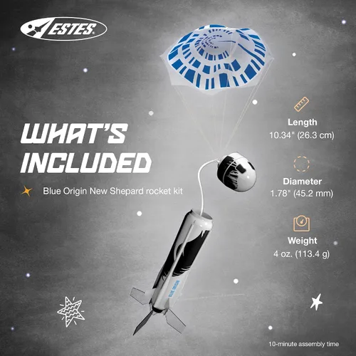 Vista 3 de Estes 2198 Blue Origin New Shepard - Kit de construcción de cohetes para principiantes a partir de 10 años