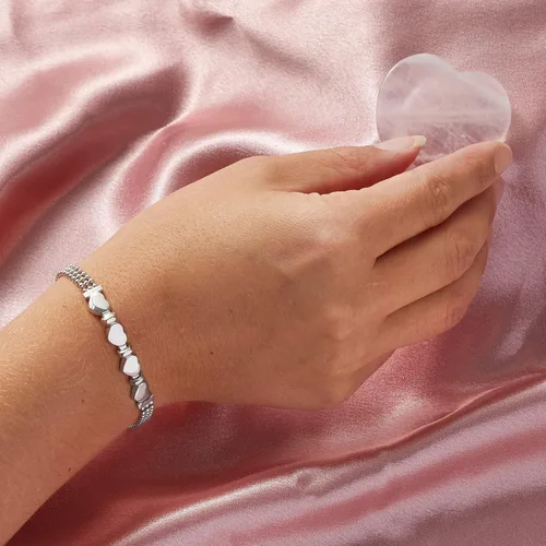 Vista 4 de Ross-Simons Italian Sterling Silver Heart Beaded Bracelet