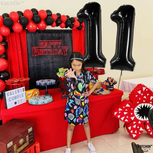 Vista 5 de KatchOn, Globo negro gigante del número 11 de 40 pulgadas, globos negros 11 para decoraciones de cumpleaños de 11 años para niños, globos negros
