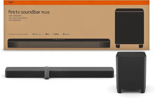 Vista 2 de La Barra de sonido Amazon Fire TV Plus con subwoofer (modelo más reciente), canal 3.1, Dolby Atmos, DTS:X y diálogos nítidos