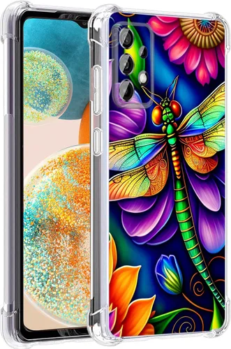 Vista 22 de Funda para Galaxy A23 5G, diseño de flores de mariposa azul, protección contra caídas, a prueba de golpes, carcasa protectora de cuerpo completo
