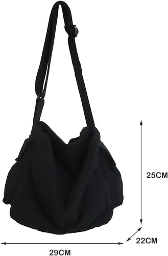 Vista 7 de Aktudy Bolso bandolera de lona para mujeres y hombres, bolso bandolera grande con múltiples bolsillos para parejas