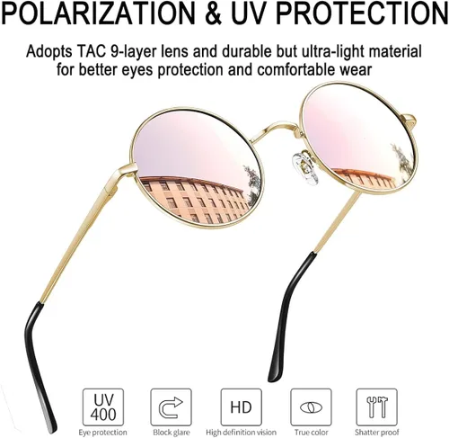 Vista 2 de Gafas de sol Joopin polarizadas, estilo Lennon, redondas, gafas de sol estilo hippy redondas para mujer y hombre