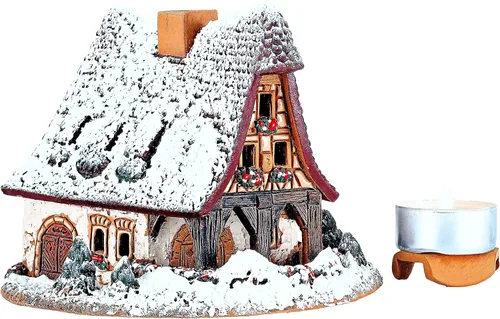 Vista 9 de Colección de casas de pueblo navideño de cerámica – Miniatura hecha a mano de Smithery in Rothenburg, Alemania – Edición de invierno – Portavelas