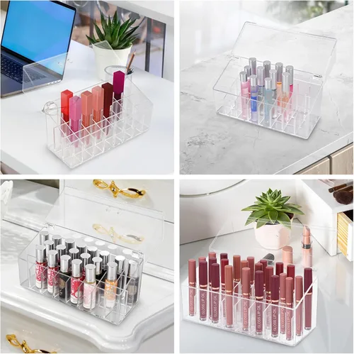 Vista 8 de Soporte acrílico para brillo de labios y organizador de perfumes Rollerball para soporte compacto de perfume de aceite esencial, cepillo