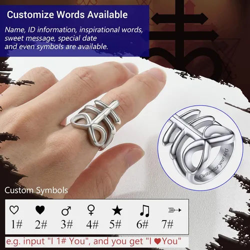Vista 5 de PROSTEEL Joyería gótica satánica unisex anillo de cruz de Leviatán anillo de Lucifer del diablo acero inoxidable 316L tono platanegrodorado