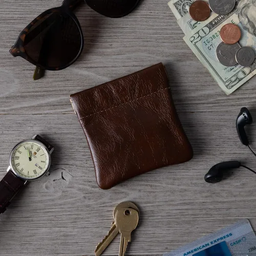 Vista 52 de Monedero clásico a presión, de cuero, para hombre de Nabobb, negro