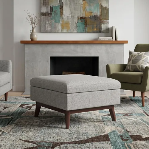Vista 2 de SIMPLIHOME Owen Mesa de Centro Rectangular Moderna de Mediados de Siglo de 34 pulgadas de Ancho con Otomana de Almacenamiento en Tela de Poliéster