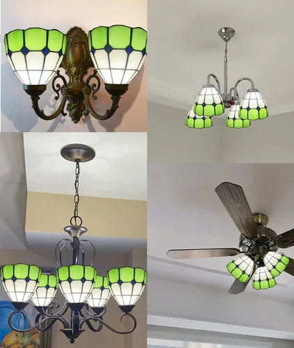 Vista 3 de HUIMEIJU Pantalla Tiffany de vidrieras, juego de 2 piezas, reemplazo de pantalla de ventilador, vidrio verde