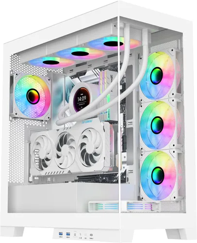 Vista 18 de SAMA V40 Mid Tower ATX Chasis – 6 × 120mm Ventiladores ARGB PWM Pre-Instalados, Paneles de Vidrio Templado Dual, Flujo de Aire Vertical, Diseño