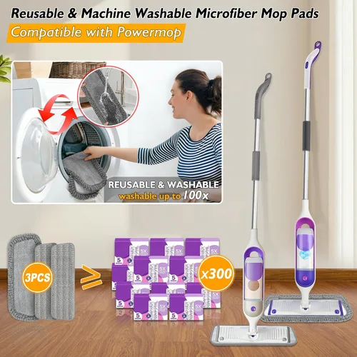 Vista 5 de Trapeador de pulverización para limpieza de suelos: fregona húmeda y seca de microfibra para azulejos laminados de madera dura, vinilo de madera