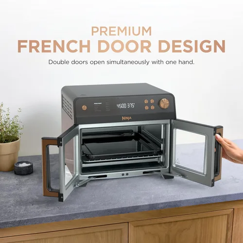 Vista 2 de Ninja Horno de freír de aire Premier de puerta francesa Funciones 10 en 1 Capacidad de 20.3 cuartos de galón Cesta de freidora de aire de 5