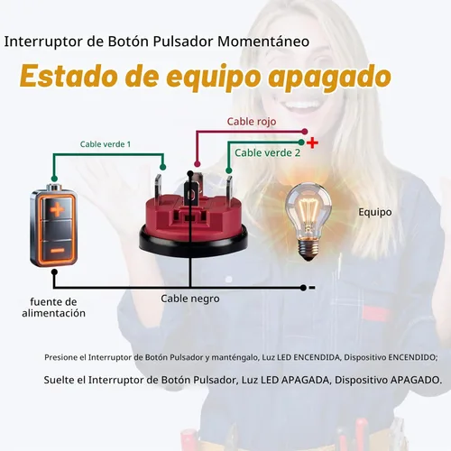 Vista 2 de Interruptor de botón momentáneo de 15 amperios, interruptor de botón de 16 mm (0,63") 12V-24V AC/DC con luz LED IP67 impermeable de ojo de ángel
