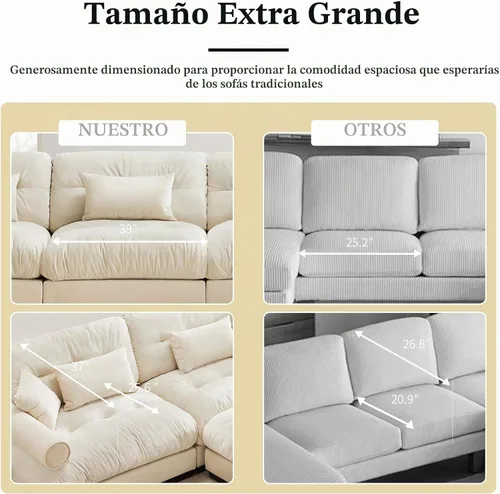 Vista 5 de Sofá biplaza de 93.7 pulgadas, sofá modular de 2 plazas, sofás seccionales grandes de color beige y blanco para sala de estar, juego de sofá beige 1