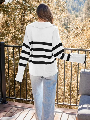 Vista 5 de LILLUSORY Suéteres de moda a rayas para mujer, con cuello de gran tamaño, túnica de punto