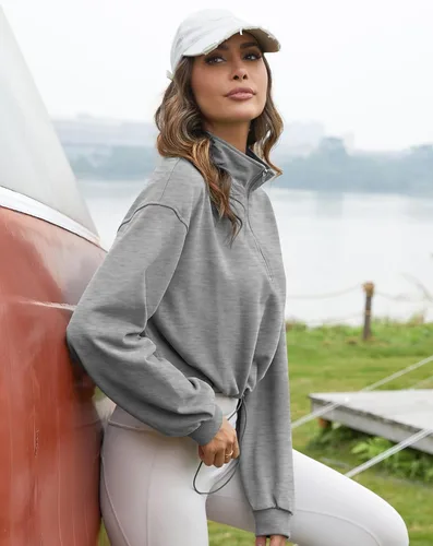 Vista 27 de Flygo Womens Half Zip Sweatshirts Stand Collar Activewear Running Workout Pullover Tops
