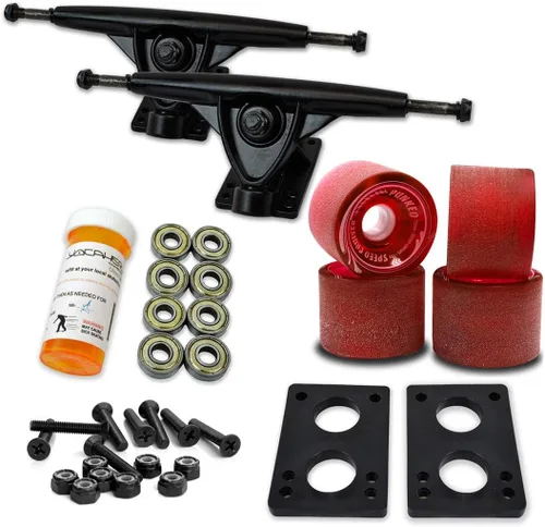 Vista 10 de Yocaher Longboard - Juego de ruedas para monopatín de 2.795 in + camiones negros de aluminio resistente de 7 pulgadas/7.087 in, rodamiento Azul bebé