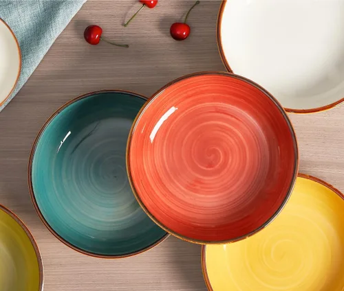 Vista 2 de ONEMORE Cuencos para pasta de porcelana de 30 onzas, cuencos poco profundos para pasta, juego de 4 platos poco profundos, aptos para microondas