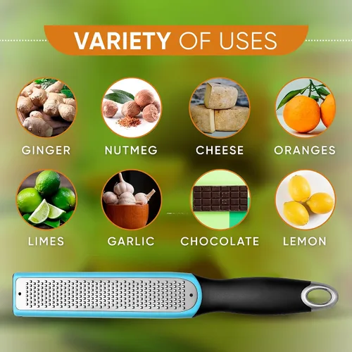 Vista 7 de Spring Chef Rallador Zester de limón prémium con asa, frutas, ajo, chocolate, jengibre, herramienta de cocina resistente, zester cítrico de acero