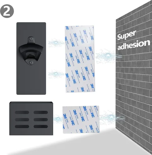 Vista 5 de Weallbuy Abrebotellas magnético montado en la pared con tapa colector Negro