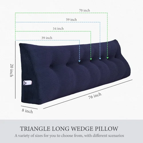 Vista 4 de Almohada de cabecera gruesa totalmente rellena tamaño Queen, cabecera acolchada suave y firme, soporte grande, triangular, almohada de cuña