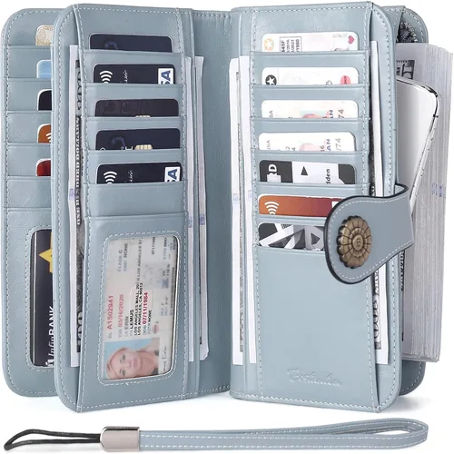 Vista 5 de BOSTANTEN Bolso de mano de piel para mujer, grande, con bloqueo RFID, color azul