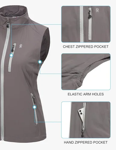 Vista 6 de Little Donkey Andy Chaleco ligero de secado rápido para mujer, resistente al viento, sin mangas, elástica, para golf, ciclismo, correr