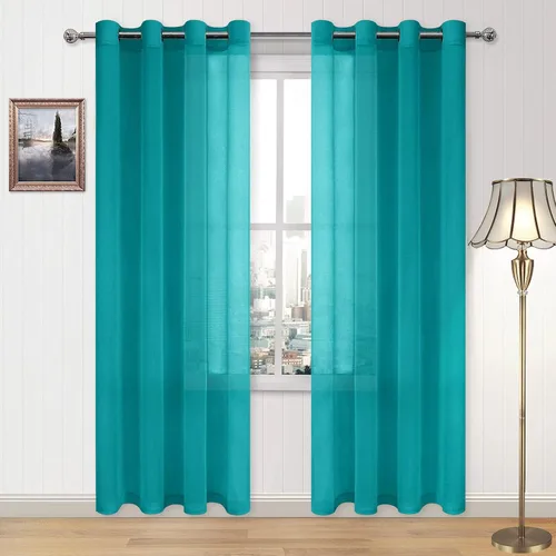 Vista 55 de DWCN Cortinas traslúcidas color verde frijol para sala de estar y dormitorio - Cortinas voile con aspecto de lino sintético con ojales en la parte