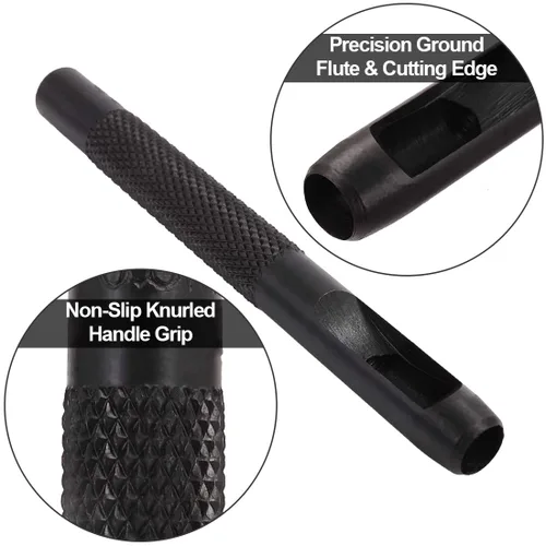 Vista 4 de Spurtar Juego de Punzones Huecos de 9 Piezas 2.5-10.0mm de Acero al Carbono de Alta Resistencia, Herramienta Redonda para Agujeros de Cuero, Kit