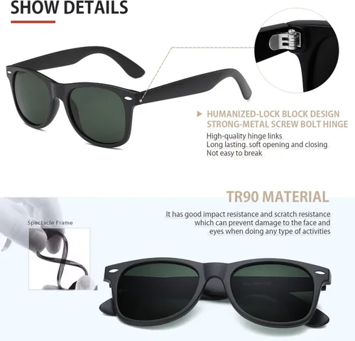 Vista 35 de FEIDUSUN Lentes de sol polarizados para hombre y mujer, lentes de sol retro negros para conducir, pescar, protección UV