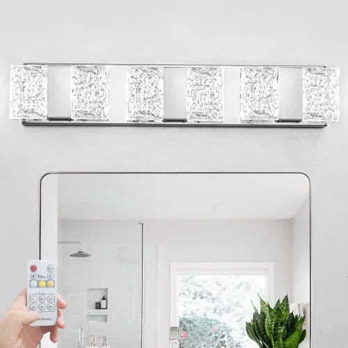 Vista 16 de Lámpara de tocador de baño moderna de cromo de 4 luces, elegantes accesorios de iluminación de baño de LED de cromo sobre espejo, accesorios