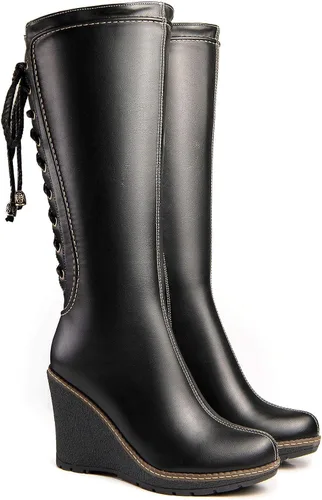 Vista 6 de ANN CREEK Botas de cuña de encaje a media pantorrilla 'Camux' Stitches color negro, Negro