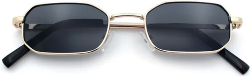 Vista 9 de SA106 Gafas de sol rectangulares hippie con borde de metal estrecho para hombre Marco negro - Lente negra