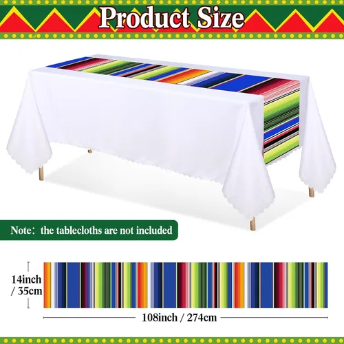 Vista 3 de Preboun 6 piezas de camino de mesa mexicano de plástico Dia De Los Muertos Serape Camino de mesa 14 x 108 Fiesta mexicana colorido a rayas