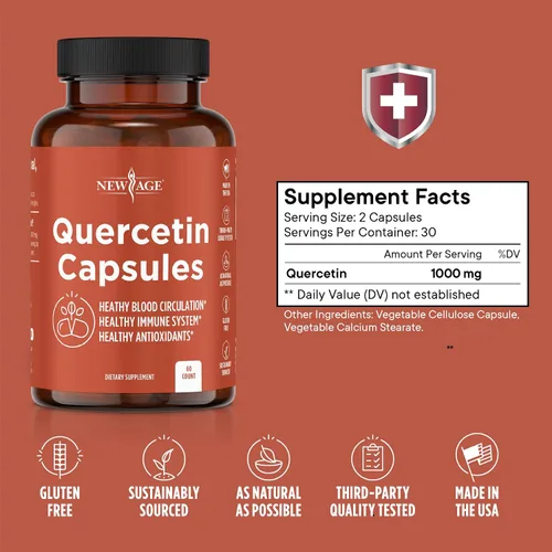 Vista 2 de NEW AGE Quercetina 1000mg Quercetina Cápsulas Vegetarianas 120 Recuento